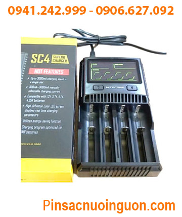 Nitecore SC4; Máy sạc pin NiMh-NiCd-Lithium Nitecore SC4 _04 Khe sạc_Có màn hình LCD _Đo dung lượng pin