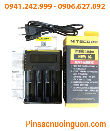 Nitecore New i4 _Máy sạc Pin Lithium & NiMh 4 Khe sạc (18650, 18500, 16340, 14500, 21700, 26650, AA,C) /Tự ngắt