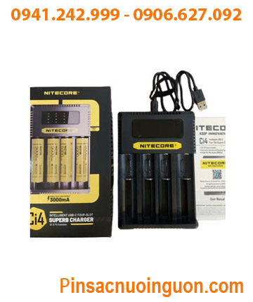Nitecore Ci4 _Máy sạc 04 Pin cổng USB (Sạc pin Li-ion 3.7v-4.2v, NiMh 1.2v AA, AAA, 18650,14500, 16340, 21700, 26650,v,v...)