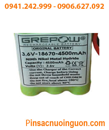 Pin nuôi nguồn 3.6v-18670-4500mAh, Pin sạc NiMh 3.6v-18670-4500mAh, Pin sạc chất lượng cao Grepow 3.6v-18670-4500mAh