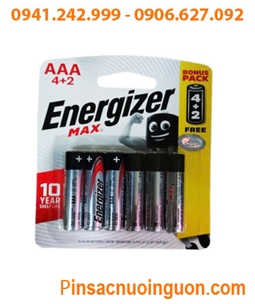 Energizer E92, LR03; Pin AA 1.5v Alkaline Energizer E92, LR03 chính hãng (Xuất xứ Singapore) Vỉ 6viên