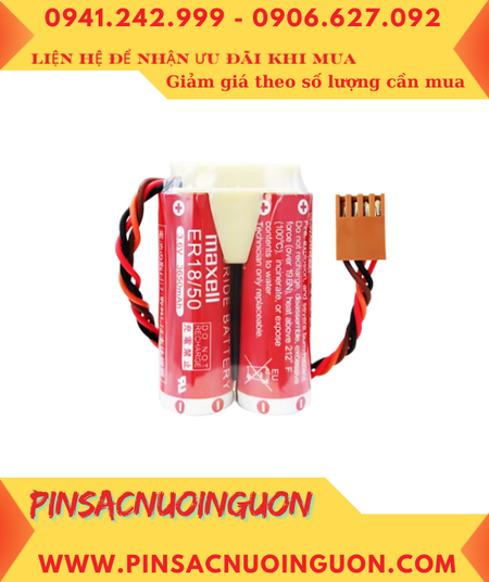 Maxell 2ER18/50 (Zắc 4holes, Mũ chụp) Pin nuôi nguồn PLC NACHI Robot Lithium 3.6v 7300mAh, Xuất xứ NHẬT