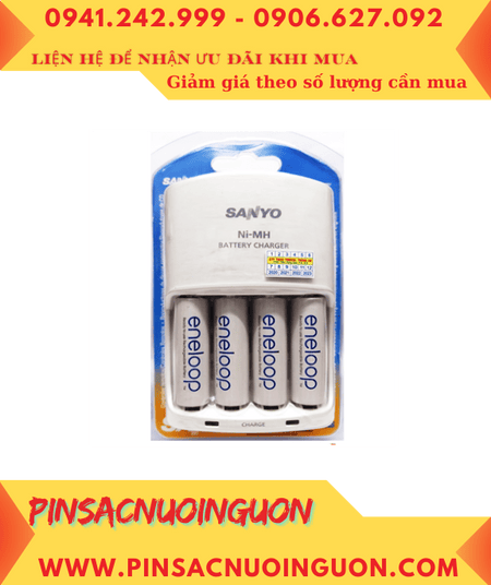 Bộ sạc pin Máy ảnh AA Sanyo NC-MQN06U _Kèm 4 pin sạc Eneloop BK-3MCCE/4BT (AA1900mAh)