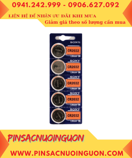 COMBO mua 1vỉ=5viên Pin Sony CR2032 Lithium 3v, Xuất xứ Indonesia _Giá chỉ 49.000đ/ Vỉ 5viên