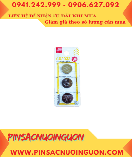 DAISO CR2032, Pin 3v lithium DAISO CR2032 _thi trường nội địa Nhật, Vỉ pin ghi chữ Nhật / Vỉ 3viên