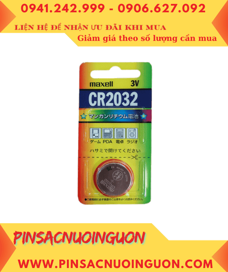 Maxell CR2032; Pin 3v lithium Maxell CR2032(1B) Nội địa Nhật _Vỉ chữ nhật (Vỉ 1viên)