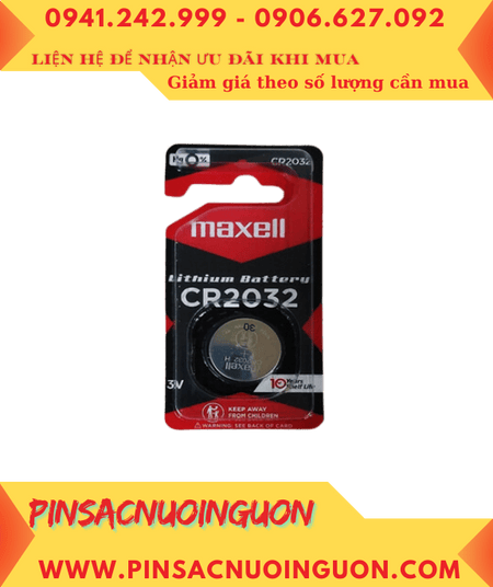 Maxell CR2032, Pin 3v Lithium Maxell CR2032 chính hãng, Xuất xứ NHẬT (Vỉ ĐEN 01viên)