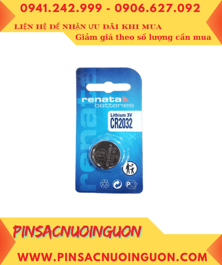 Renata CR2032, Pin 3v lithium 225mAh Renata CR2032 chính hãng (Vỉ 1viên)