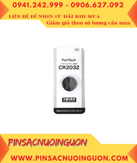 PORTECH CR2032-1P, Pin 3v lithium PORTECH CR2032-1P thị trường Nội địa Nhật /Vỉ chữ Nhật