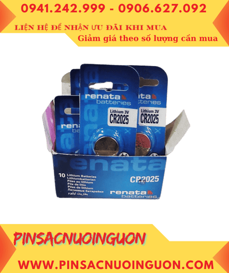 COMBO 1HỘP 10 vỉ Pin Lithium 3v Renata CR2025 165mAh chính hãng _Giá chỉ 239.000/Hộp 10vỉ