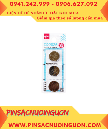 DAISO CR2025, Pin 3v lithium DAISO CR2025 thị trường nội địa Nhật, Vỉ pin chữ Nhật (Loại Vỉ 3viên)