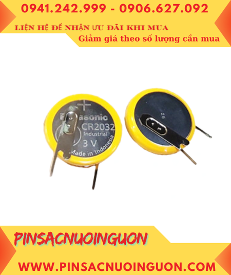 Panasonic CR2032/VCN (chân thép-2 chấu hàn), Pin CMOS lithium 3v Panasonic CR2032/VCN /X.xứ Indonesia