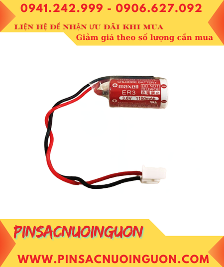 Maxell ER3 (Zắc trắng PLC); Pin nuôi nguồn PLC Maxell ER3 lithium 3.6v 1/2AA 1100mAh, Xuất xứ Nhật