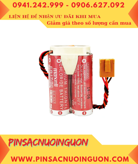 Maxell 2ER17/50 (Zắc NÂU 4holes, Mũ chụp); Pin nuôi nguồnMaxell 2ER17/50 lithium 3.6v 5500mAh, Xuất xứ NHẬT