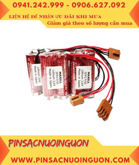 Maxell 2ER17/50 (Zắc nâu 4holes); Pin nuôi nguồnMaxell 2ER17/50 lithium 3.6v 5500mAh, Xuất xứ NHẬT