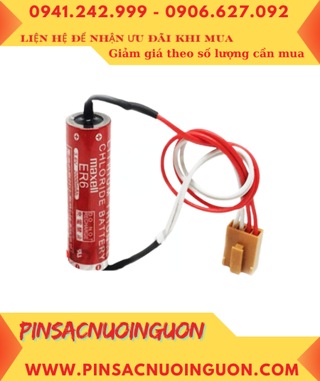 Maxell ER6 (Zắc nâu 4 holes PLC); Pin nuôi nguồn PLC Maxell ER6 3.6v AA 2000mAh Lithium Thionyl Chloride