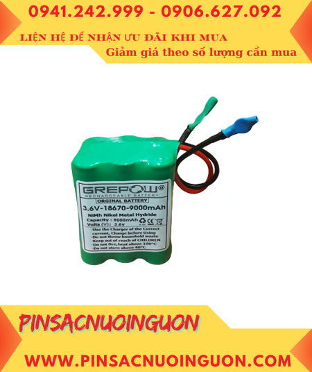 Pin nuôi nguồn 3.6v-18670-9000mAh, Pin sạc NiMh chất lượng cao Grepow 3.6v-18670-9000mAh chính hãng