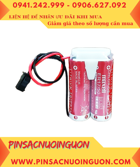 Maxell 2ER17/50 (Zắc 2holes, Mũ chụp) Pin nuôi nguồn PLC NACHI Robot Lithium 3.6v 5500mAh, Xuất xứ NHẬT