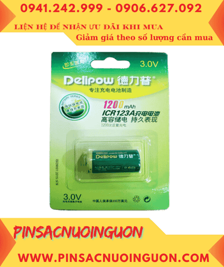 Delipow CR123A; Pin sạc 3v Lithium Delipow CR123A 1200mAh chính hãng _Bảo hành 01 tháng