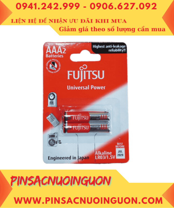Fujitsu LR03-FU-W; Pin AAA 1.5v Alkaline Fujitsu LR03-FU-W chính hãng _Xuất xứ Indonesia (Vỉ 2viên)