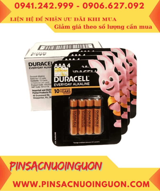 COMBO 01HỘP 12vỉ=48viên (Vỉ 4viên) Pin AAA Duracell LR03 MN2400 Everyday Alkaline 1.5v _Giá chỉ 468.000/Hộp