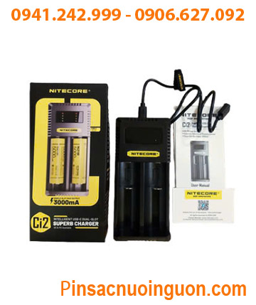 Nitecore Ci2 _Máy sạc Pin 2 cổng USB (Pin Lithium 3.7v-4.2v 18650,14500, 16340, 21700, 26650,..và Pin NiMh) /Tự Ngắt
