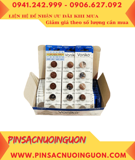 COMBO mua 01hộp 20vỉ=100viên Pin 3v Lithium Voniko CR2025 _Giá chỉ 459.000/Hộp 100viên