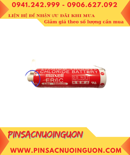Maxell ER6C (Đầu sứ, chân thép); Pin nuôi nguồn PLC Maxell ER6C 3.6v AA1800mAh Lithium Thionyl Chloride