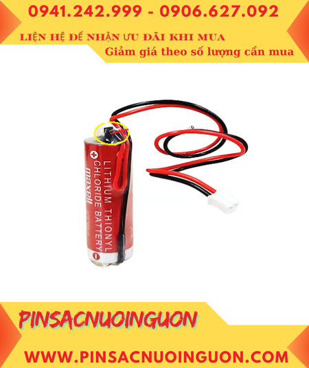 Maxell ER18/50 (Zắc trắng nhỏ); Pin nuôi nguồn PLC Maxell ER18/50 3.6v 3650mAh Lithium Thionyl Chloride