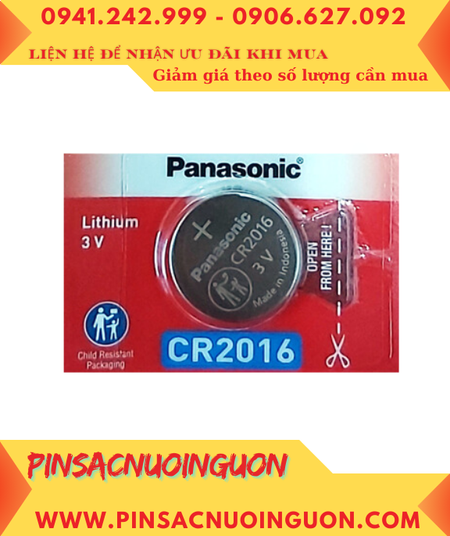 Panasonic CR2016 Lithium 3v; Pin 3v lithium Panasonic CR2016 chính hãng, Xuất xứ Indonesia