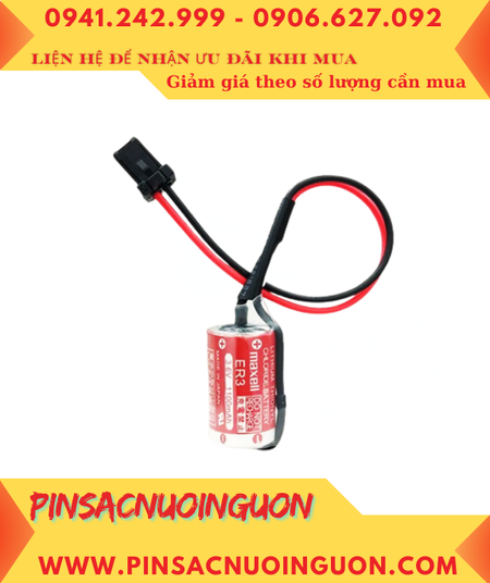 Maxell ER3 (Zắc đen Fanuc); Pin nuôi nguồn PLC Maxell ER3 lithium 3.6v 1/2AA 1100mAh _Xuất xứ Nhật