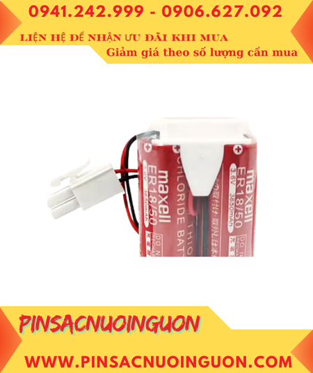 Maxell 2ER18/50 (Zắc trắng to), Pin nuôi nguồn PLC Maxell 2ER18/50 lithium 3.6v 7300mAh, Xuất xứ NHẬT