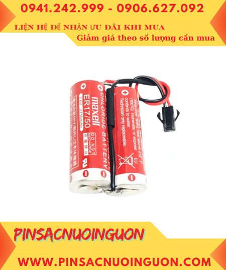 Maxell 2ER17/50 (Zắc đen 2holes); Pin nuôi nguồnMaxell 2ER17/50 lithium 3.6v 5500mAh, Xuất xứ NHẬT