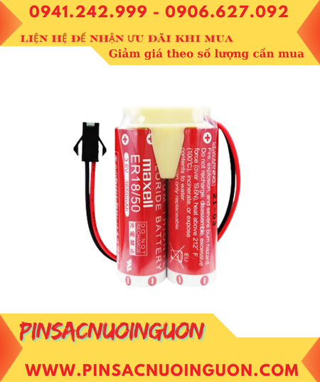 Maxell 2ER18/50 (Zắc 2holes, Mũ chụp) Pin nuôi nguồn PLC NACHI Robot Lithium 3.6v 7300mAh, Xuất xứ NHẬT