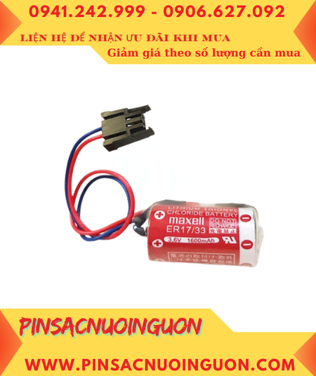Maxell ER17/33 (Zắc Mitsu); Pin nuôi nguồn PLC Maxell ER17/33 lithium 3.6v 2/3A 1600mAh, Xuất xứ Nhật