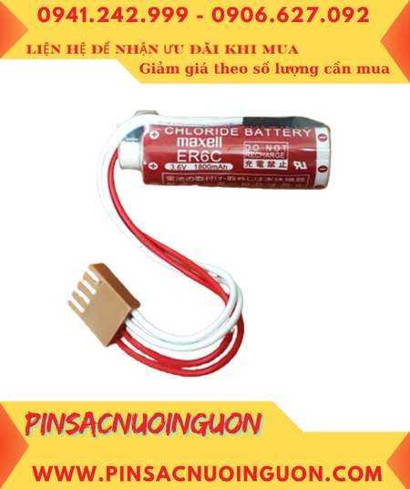 Maxell ER6C (Zắc JEA 4holes); Pin nuôi nguồn PLC Maxell ER6C lithium 3.6v AA 1800mAh, Xuất xứ Nhật