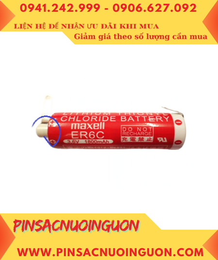 Maxell ER6C (Đầu sứ, chân thép); Pin nuôi nguồn PLC Maxell ER6C 3.6v AA1800mAh Lithium Thionyl Chloride