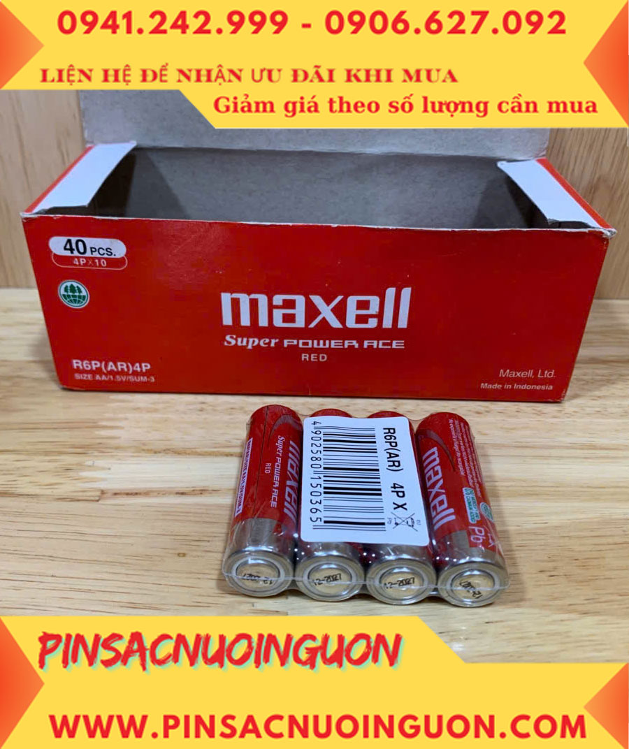 COMBO 1HỘP=40viên Pin AA 1.5v Maxell R6P(AR)4P SUM-3 Super Power ACE _Giá chỉ 109.000đ/ Hộp