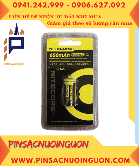 Nitecore RCR123A _Pin sạc Nitecore RCR123A (Lithium 3.7v 650mAh) chính hãng /Loại Vỉ 1viên