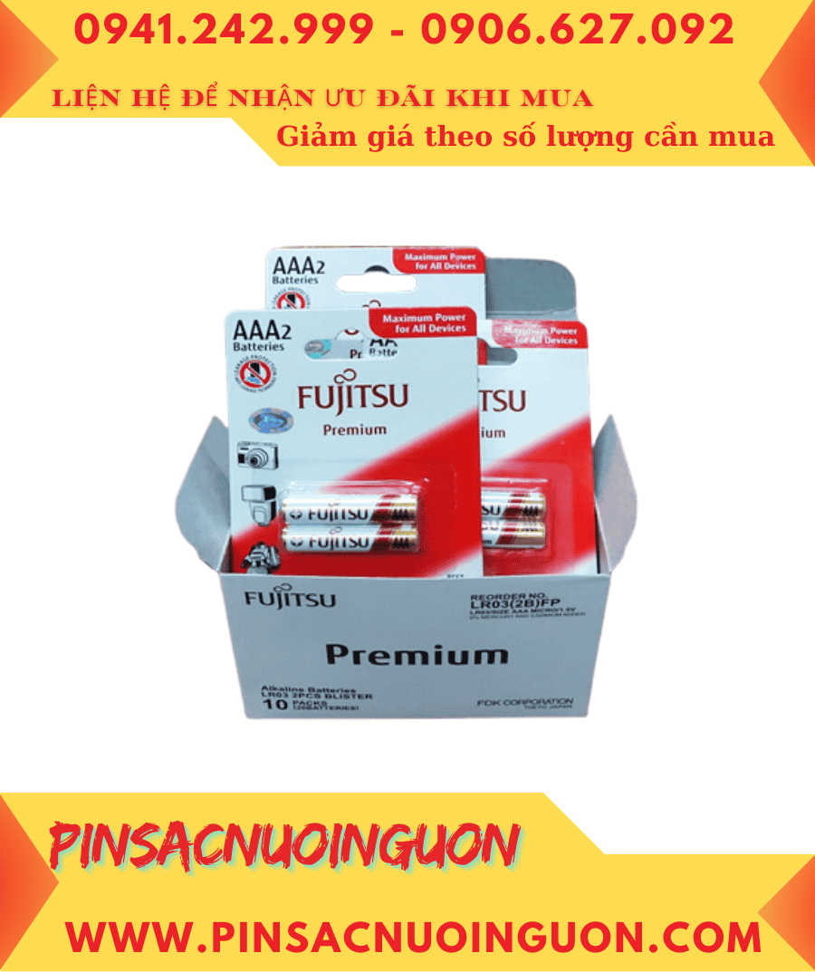 COMBO 1HỘP 20vỉ Pin Fujitsu Premium LR03 (2B) FP Alkaline 1.5v (Made in Indonesia) _Giá chỉ 349.000đ/Hộp