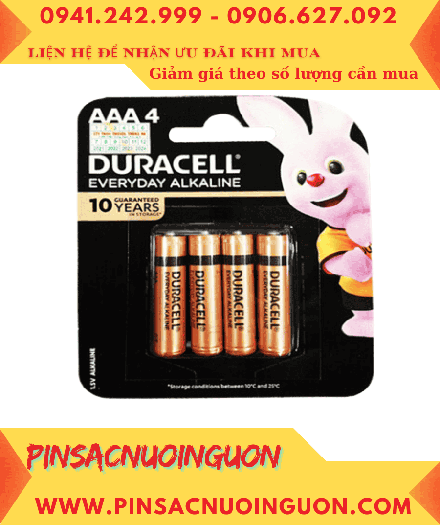 COMBO 01HỘP 12vỉ=48viên (Vỉ 4viên) Pin AAA Duracell LR03 MN2400 Everyday Alkaline 1.5v _Giá chỉ 468.000/Hộp